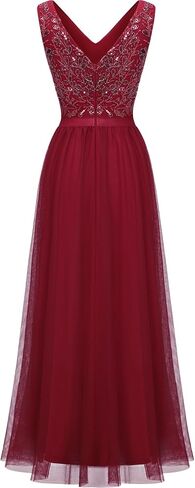 فستان Tidnesslife للسيدات 2023 أنيق مزين بالترتر للحفلات المسائية، فساتين رسمية مطرزة برقبة على شكل حرف V لحفلات الزفاف in Kuwait