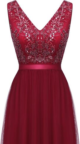 فستان Tidnesslife للسيدات 2023 أنيق مزين بالترتر للحفلات المسائية، فساتين رسمية مطرزة برقبة على شكل حرف V لحفلات الزفاف in Kuwait