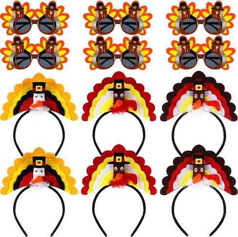 Xuhal 12 Pcs Thanksgiving Turkey Headbands and Sunglasses Thanksgiving Turkey Costume Accessories for Thanksgiving Day Party Favors Accessories Funny Creative Decoration in Saudi Arabia