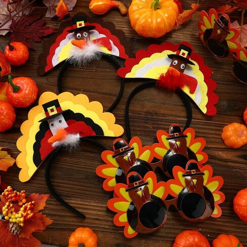 Xuhal 12 Pcs Thanksgiving Turkey Headbands and Sunglasses Thanksgiving Turkey Costume Accessories for Thanksgiving Day Party Favors Accessories Funny Creative Decoration in Saudi Arabia
