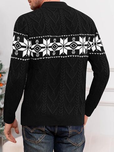Makkrom Mens Quarter Zip Sweater Christmas Cable Knit Slim Fit Casual Mock Neck Polo Pullover Sweaters in Kuwait