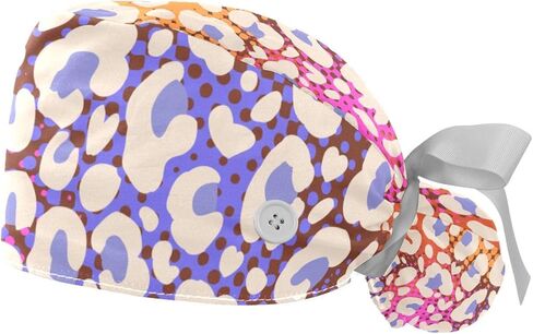 2 Packs Leopard Pattern Nurse Scrub Caps Women Long Hair, Adjustable Tie Back Skull Hat, One Size Working Head Cover in Saudi Arabia