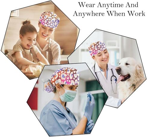2 Packs Leopard Pattern Nurse Scrub Caps Women Long Hair, Adjustable Tie Back Skull Hat, One Size Working Head Cover in Saudi Arabia