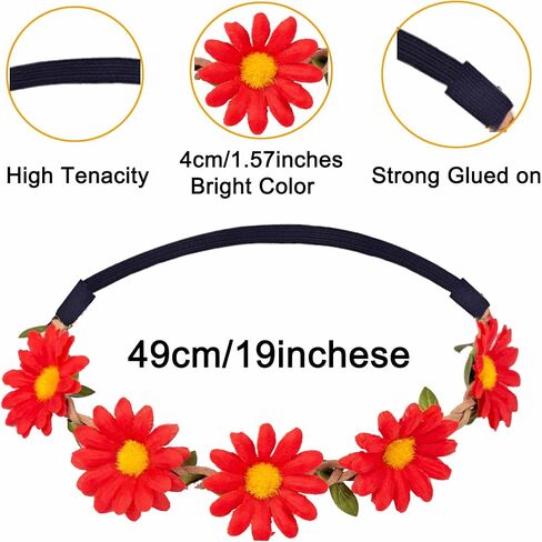 KEHAWK 10PCS Lady Girl Sunflower Headbands Multicolor Daisy Flower Crown Floral Garland with Adjustable Elastic Ribbon for Festival Wedding Party in Kuwait