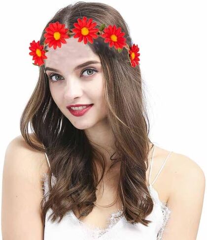 KEHAWK 10PCS Lady Girl Sunflower Headbands Multicolor Daisy Flower Crown Floral Garland with Adjustable Elastic Ribbon for Festival Wedding Party in Kuwait