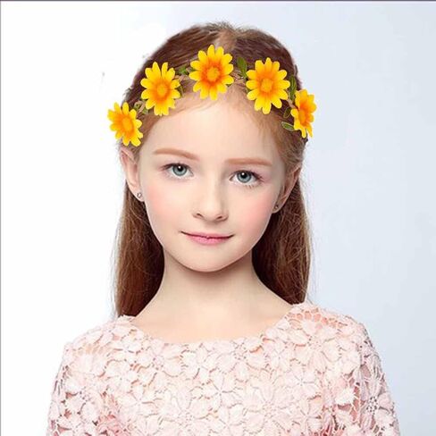 KEHAWK 10PCS Lady Girl Sunflower Headbands Multicolor Daisy Flower Crown Floral Garland with Adjustable Elastic Ribbon for Festival Wedding Party in Kuwait