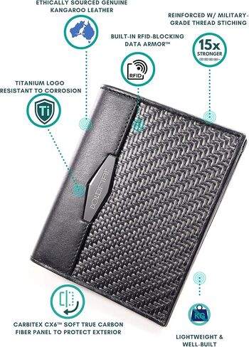 محفظة COLDFIRE التكتيكية فائقة النحافة من ألياف الكربون للرجال، محفظة جلدية كانجارو أصلية مصنوعة يدويًا يدويًا - جيب أمامي جلد RFID ثنائي الطي - حامل بطاقة الائتمان الصغيرة. صُنع في أوروبا! in Kuwait