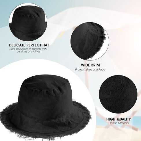 WLLHYF Bucket Hats Wide Brim Cotton Sun Hats for Women Summer Outdoor Travel Beach Sun Hat UPF 50+ in Saudi Arabia