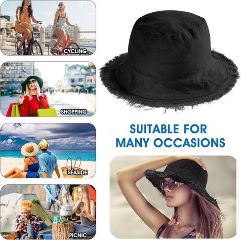 WLLHYF Bucket Hats Wide Brim Cotton Sun Hats for Women Summer Outdoor Travel Beach Sun Hat UPF 50+ in Saudi Arabia