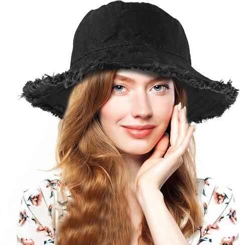 WLLHYF Bucket Hats Wide Brim Cotton Sun Hats for Women Summer Outdoor Travel Beach Sun Hat UPF 50+ in Saudi Arabia