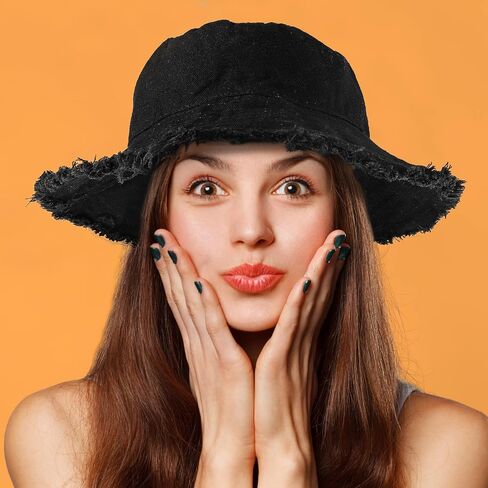 WLLHYF Bucket Hats Wide Brim Cotton Sun Hats for Women Summer Outdoor Travel Beach Sun Hat UPF 50+ in Saudi Arabia