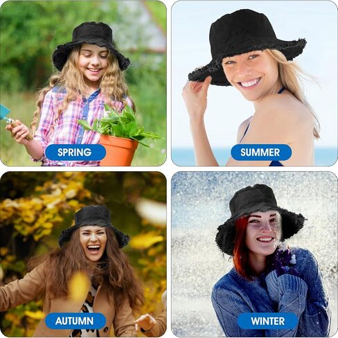 WLLHYF Bucket Hats Wide Brim Cotton Sun Hats for Women Summer Outdoor Travel Beach Sun Hat UPF 50+ in Saudi Arabia