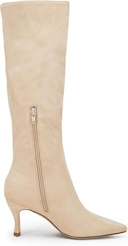 Coutgo Womens Knee High Boots Pointed Toe Kitten Heel Side Zipper Stretchy Vegan Suede Comfort Fall Winter Boot in Saudi Arabia