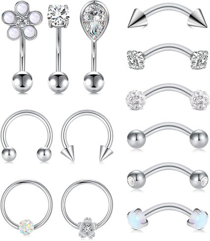 Anicina Rook Curved Barbell Piercing Jewelry Surgical Steel Rook Earrings Eyebrow Rings for Women Horseshoe Rook Eyebrow Septum Piercing Hoop 16G Silver Black in Kuwait