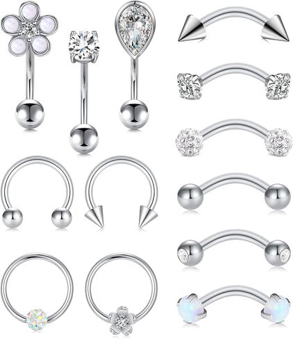 Anicina Rook Curved Barbell Piercing Jewelry Surgical Steel Rook Earrings Eyebrow Rings for Women Horseshoe Rook Eyebrow Septum Piercing Hoop 16G Silver Black in Kuwait