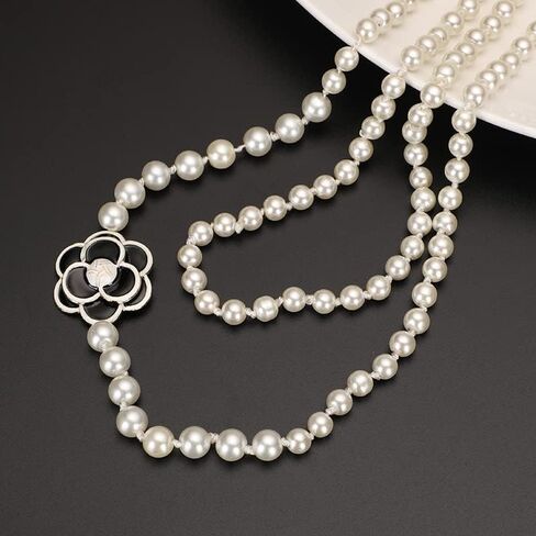 عقد من اللؤلؤ الصناعي بتصميم زهرة الكاميليا، عقد طويل مجدول للنساء، لؤلؤ صناعي، لؤلؤ صناعي in Kuwait
