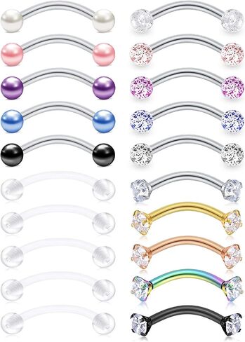 Anicina Rook Curved Barbell Piercing Jewelry Surgical Steel Rook Earrings Eyebrow Rings for Women Horseshoe Rook Eyebrow Septum Piercing Hoop 16G Silver Black in Kuwait