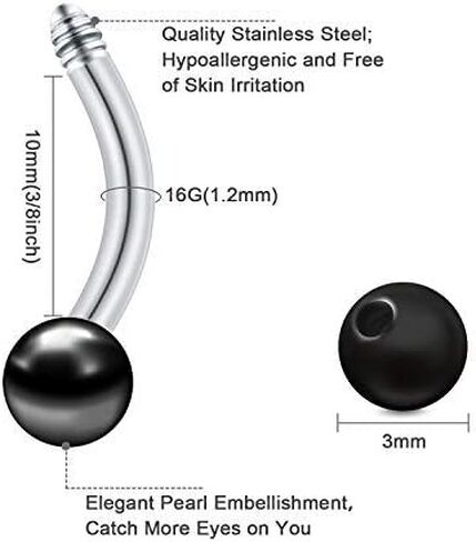 Anicina Rook Curved Barbell Piercing Jewelry Surgical Steel Rook Earrings Eyebrow Rings for Women Horseshoe Rook Eyebrow Septum Piercing Hoop 16G Silver Black in Kuwait