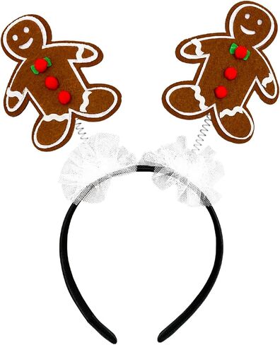 Needzo Gingerbread Man Headband with Tulle, Sparkly Festive Holiday Party Accessory, Stocking Stuffer, or Gift, One Size Fits Most in Kuwait