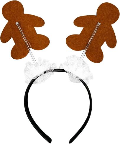 Needzo Gingerbread Man Headband with Tulle, Sparkly Festive Holiday Party Accessory, Stocking Stuffer, or Gift, One Size Fits Most in Kuwait