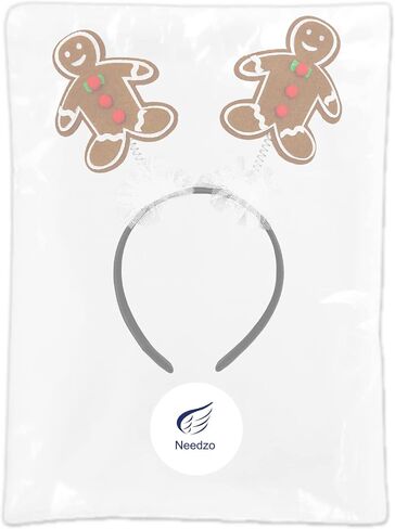 Needzo Gingerbread Man Headband with Tulle, Sparkly Festive Holiday Party Accessory, Stocking Stuffer, or Gift, One Size Fits Most in Kuwait