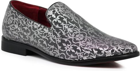ARK1 Men's Vintage Satin Silky Floral Fashion Dress Loafer Slip On Tuxedo Formal Dress Shoes Designer in Kuwait