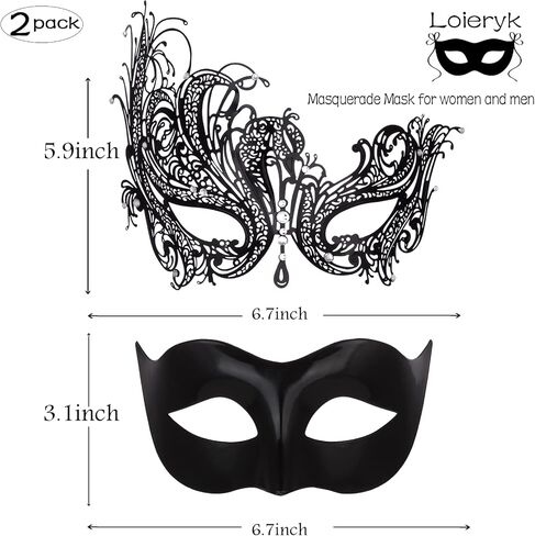 Loieryk Masquerade Mask for Women and Men Couples Metal Rhinestone Masquerade Mask Set Mardi Gras Mask Masquerade Mask for Halloween Theme Party in Saudi Arabia