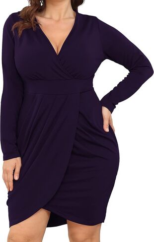 POSESHE Womens Plus Size Dress Sleeveless & Long Sleeve Deep V Neck Bodycon Wrap Dress with Front Slit in Kuwait