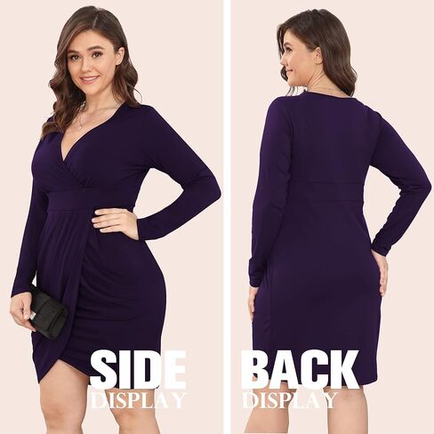 POSESHE Womens Plus Size Dress Sleeveless & Long Sleeve Deep V Neck Bodycon Wrap Dress with Front Slit in Kuwait