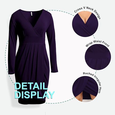 POSESHE Womens Plus Size Dress Sleeveless & Long Sleeve Deep V Neck Bodycon Wrap Dress with Front Slit in Kuwait