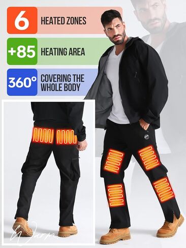 بنطال JYK مُدفأ للرجال، تحكم ذكي 6 مناطق تسخين، بطارية 10000 مللي أمبير في الساعة، تسخين محيطي 360 درجة للتزلج وركوب الدراجات in Kuwait