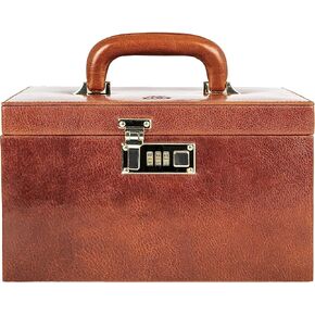 Time Resistance Leather Jewelry Box - Full Grain Leather Jewellery Organizer - Brown Accessories Storage Key Lock Box for Women (Black)