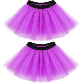 2 Packs Tulle Tutu Skirt 80's Colored with 3 Layered Women Skirt Elastic Tutu Skirt Costume Skirts for Teen Girls