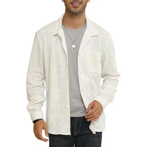 Mens Fashion Waffle Shirts Long Sleeve Knit Shirts Casual Button Down Shirts Lapel Loose Fit Tops with Pocket