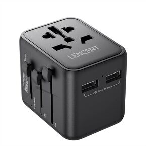 LENCENT Universal Travel Adapter, 100W GaN3 International Adaptor with 2 QC4.0 USB-A+2 PD3.0 Type-C PPS Fast Charging, Worldwide Wall Charger for iPhone,Samsung,Laptop, Plug Adapter USA/UK/EU/AU Black