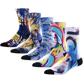 MEIKAN Men's Novelty Socks, Digital Printing Funky Patterned Soft Crew Socks 3, 4, 5, 6 Pairs