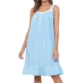 JRYNOEU 100% Cotton Nightgowns for Women Sleeveless Ladies Loungewear Sleepwear Lightweight Nightdress Comfy Soft Nightgown