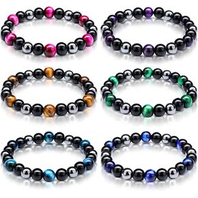 Hicarer 6 Pieces Triple Protection Bracelet Tiger Eye Triple Bracelet Black Obsidian Beads Bracelet Healing Crystal Yoga Bracelet for Bring Luck and Prosperity in Saudi Arabia