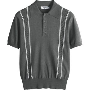 VATPAVE Mens Knit Polo Shirts Casual Vintage Short Sleeve Striped Golf Shirt