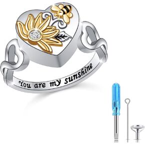 HOOHWE عباد الشمس جرة خاتم الحرق الدائري للرماد S925 الفضة الاسترليني شكل قلب عقد أحبائهم رماد أنت بلدي أشعة الشمس ديزي التذكارية تذكار المدلاة للأم ابنة زوجة المرأة الرماد البشري حجم 7 in Kuwait