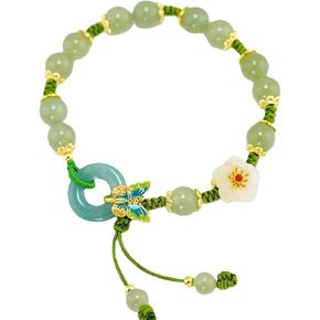 سوار من حجر اليشم الطبيعي للنساء من نيكيبوك، سوار من حجر اليشم الزمردي الطبيعي قابل للتعديل مصنوع يدويا بلون الخوخ والاخضر، هدية مجوهرات لاكي بدون احجار كريمة, بدون أحجار كريمة in Kuwait