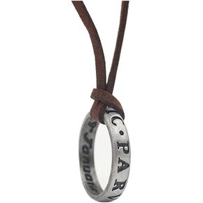 بيباي عقد بقلادة على شكل حلقة محفورة 4 دريك مطلي بالفضة الاسترلينية، سلسلة من الجلد البني in Kuwait