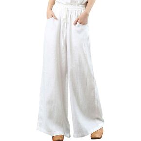 IXIMO Women's Cotton Linen Wide Leg Pants Casual Drawstring Lounge Palazzo Loose Trousers in Saudi Arabia