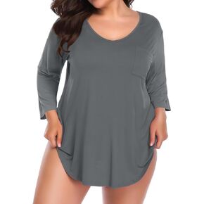 BELAROI Womens Plus Size Tunic Tops 3/4 Sleeve V Neck T Shirts Basic Tee Loose Blouses with Pocket in Kuwait