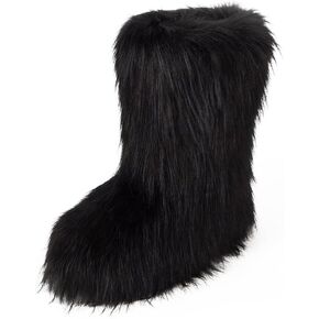 ZOSCGJMY Faux Fur Boots for Women Fuzzy Fluffy Furry Round Toe Suede Winter Snow Boots Flat Shoes