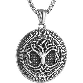 HZMAN Norse Viking Tree of Life Necklace for Men Women Retro Stainless Steel Yggdrasil Pendant Amulet Jewelry Gift for Men Women