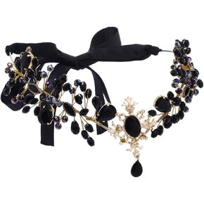 Campsis Fairy Crown Black Rhinestone Elf Forest Headpiece Crystal Elven Tiara V-Shape Hair Acessories Halloween Cosplay Costume Headwear for Women and Girls in Saudi Arabia