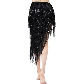 Triangle Sequins Belly Dance Skirt Belly Dance Long Tassel Hip Scarf Festival Outfits Women Dance Skirt with Sequin Tassel