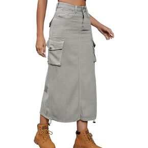 Women Denim Cargo Long Skirts High Waisted Pencil Skirt Midi Length Jean Skirt with Cargo Pockets in Saudi Arabia