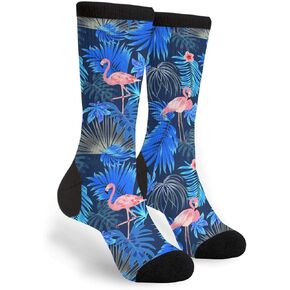 Tropical Pink Flamingo Leaves Black Stripe Fun Colorful Novelty Graphic Crew Tube Socks For Men Women in Kuwait